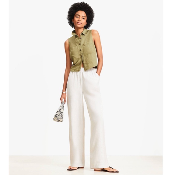 LOFT Pull On Straight Pants in Linen Blend - Picture 1 of 5